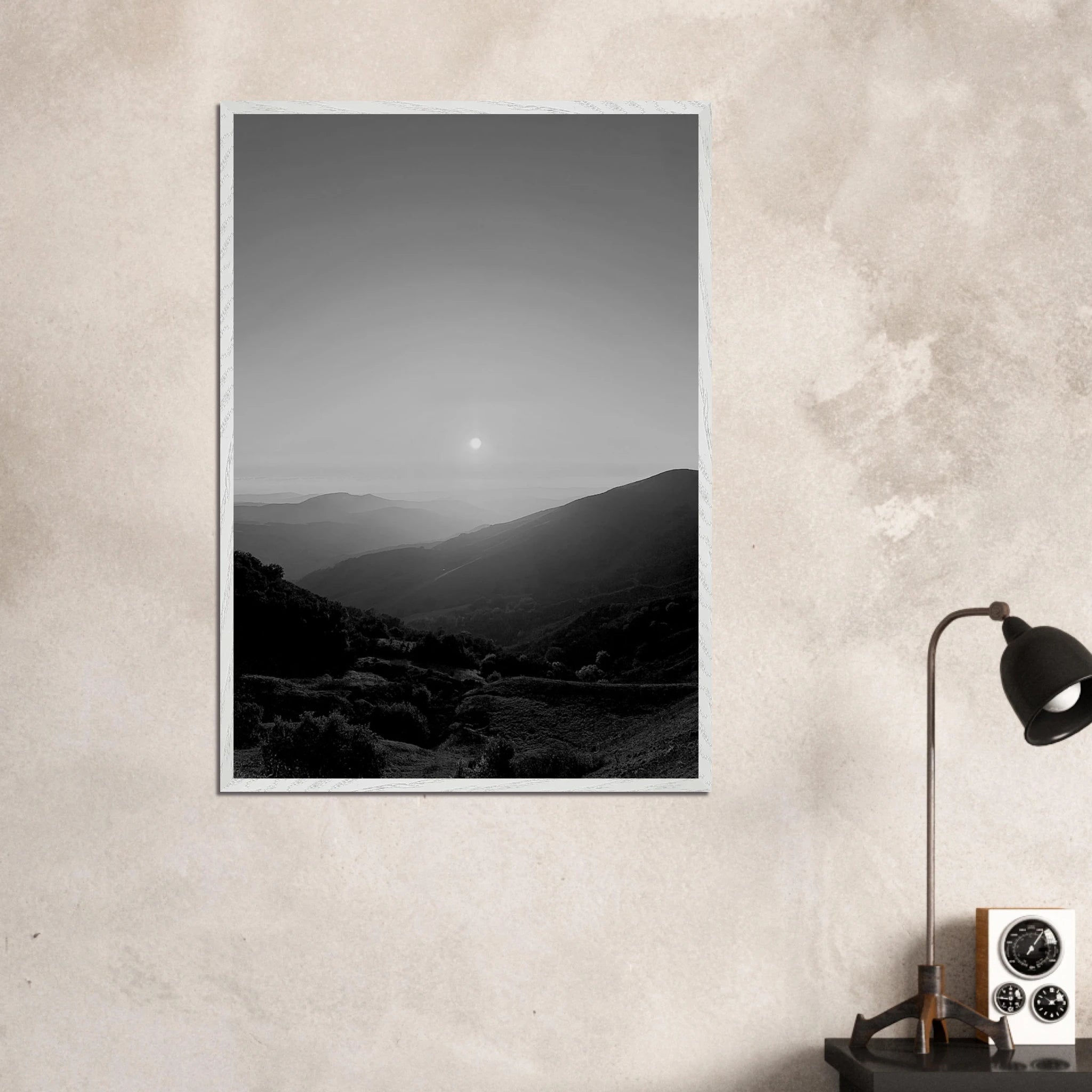 Black and white framed poster of California Central Coast sunset, mounted print from the My Store travel collection, 15x20 cm.