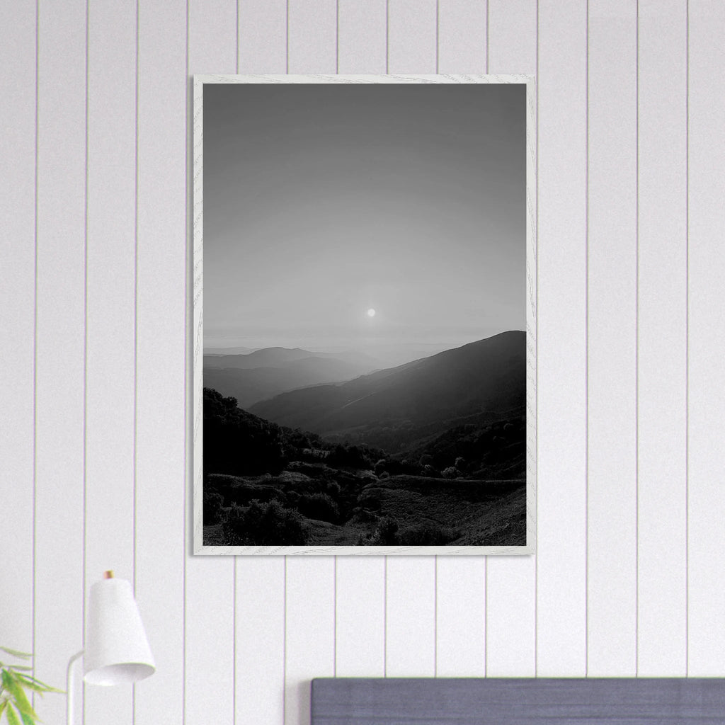 Black and white framed poster of California Central Coast sunset, mounted print from the Studio Edition travel collection.