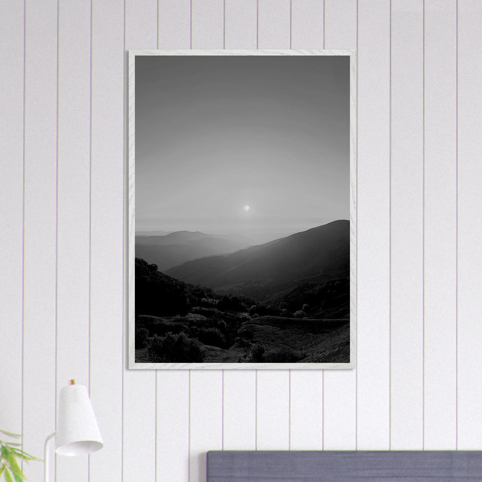 Black and white framed poster of California Central Coast sunset, mounted print from the Studio Edition travel collection.