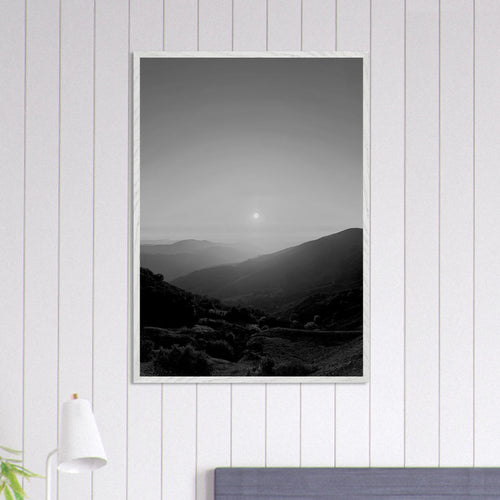 Black and white framed poster of California Central Coast sunset, mounted print in 15x20 cm white frame, wall art from My Store.