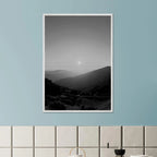 Black and white framed poster of California Central Coast sunset, mounted print from the Black & White Travel Collection.