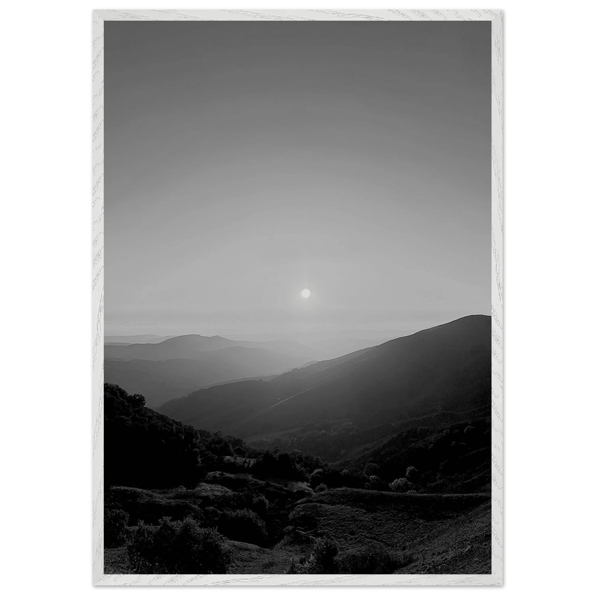 Black and white mounted framed poster of California Central Coast sunset from the Travel Collection, Studio Edition Spring 26.