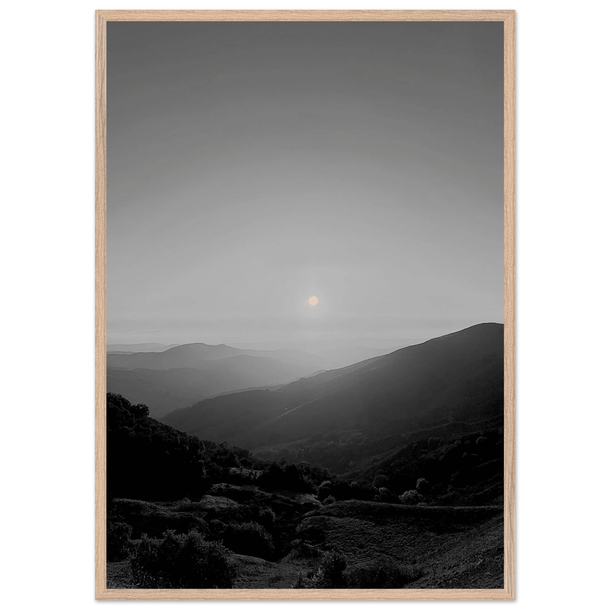 Black and white mounted framed poster of California Central Coast sunset from the Travel Collection, studio edition print.
