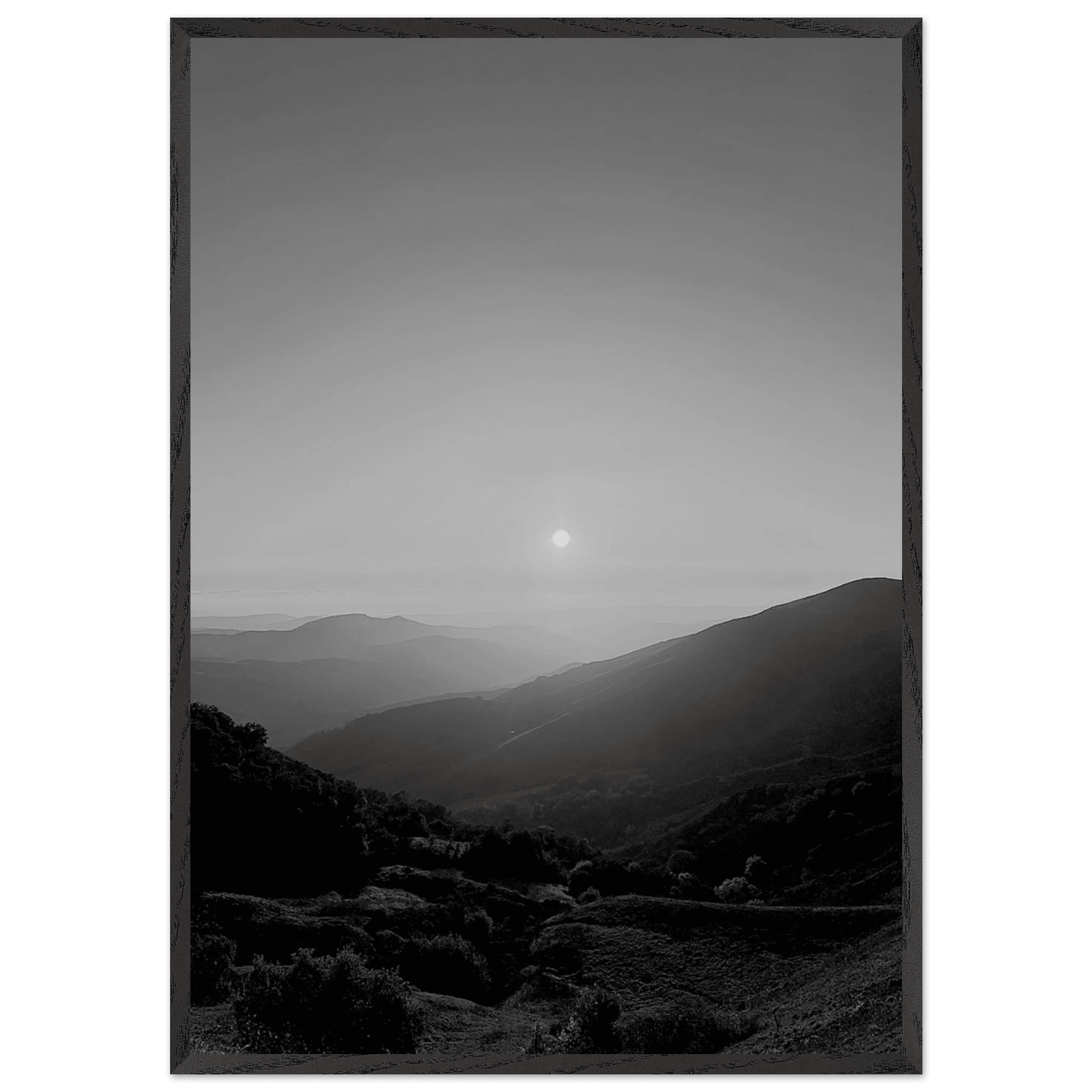 Black and white mounted framed poster of California Central Coast sunset from the Travel Collection, Studio Edition Spring 26.