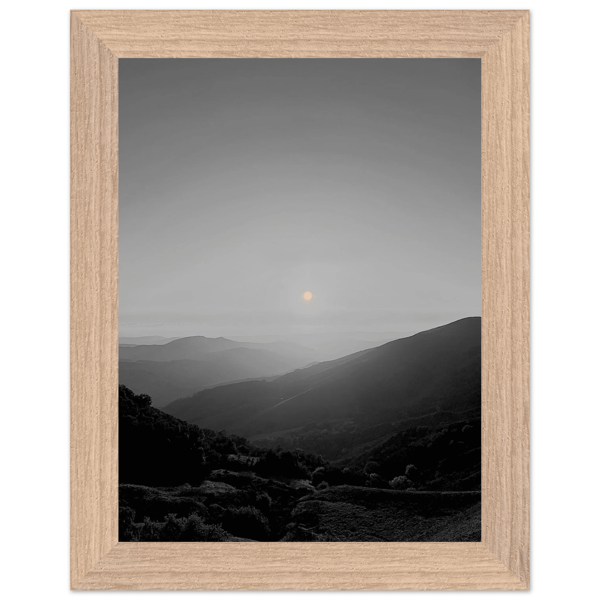 Black and white mounted framed poster of California Central Coast sunset from the Travel Collection, Studio Edition Spring 26.