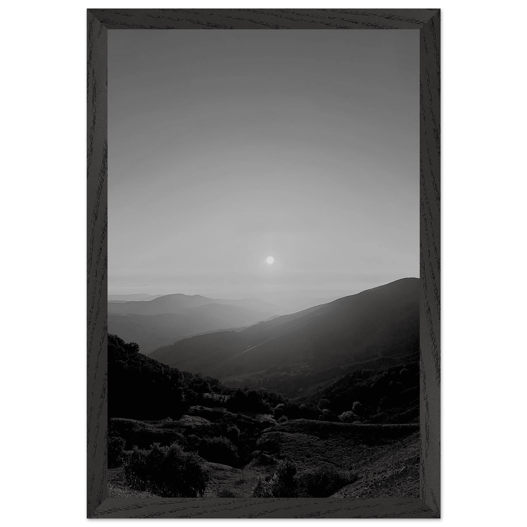 Black and white mounted framed poster of California Central Coast sunset from the Studio Edition travel collection.