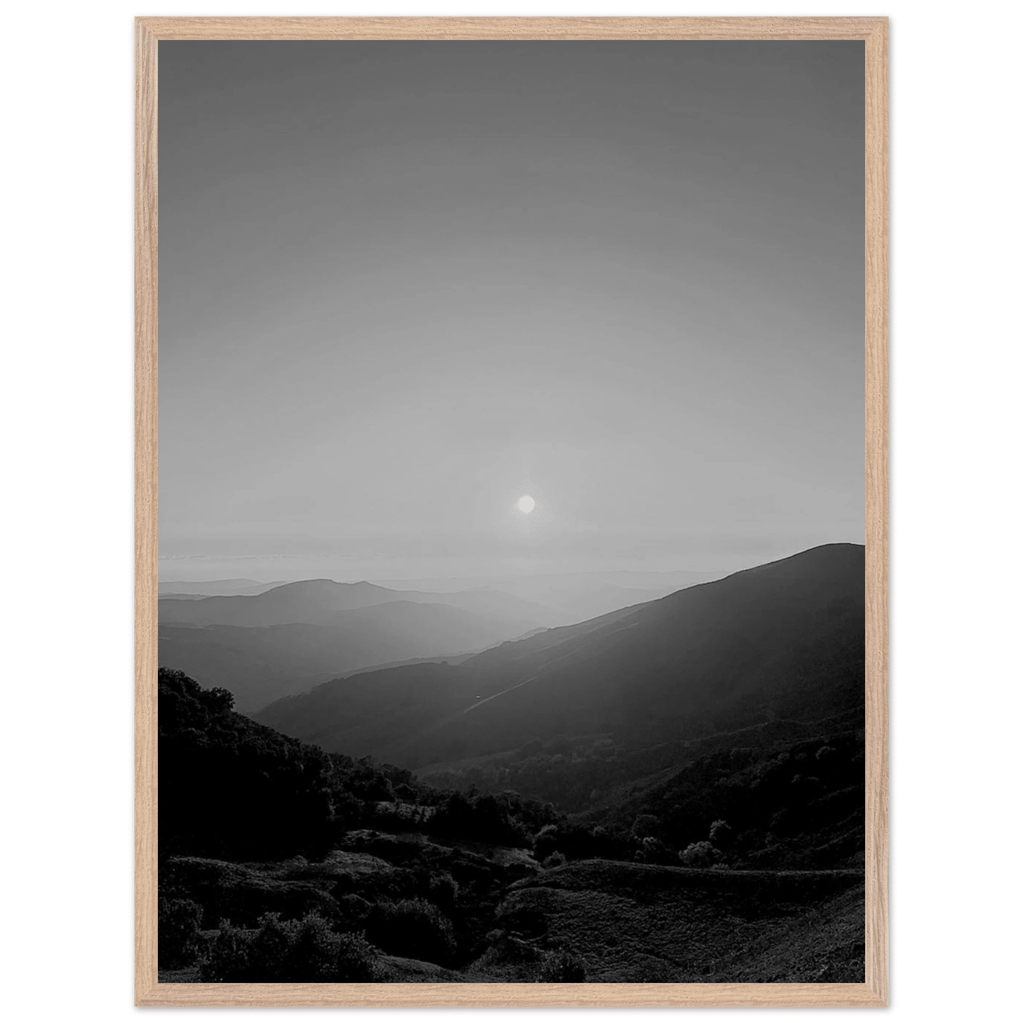 Black and white mounted framed poster of California Central Coast sunset from the Travel Collection, Studio Edition Spring 26.