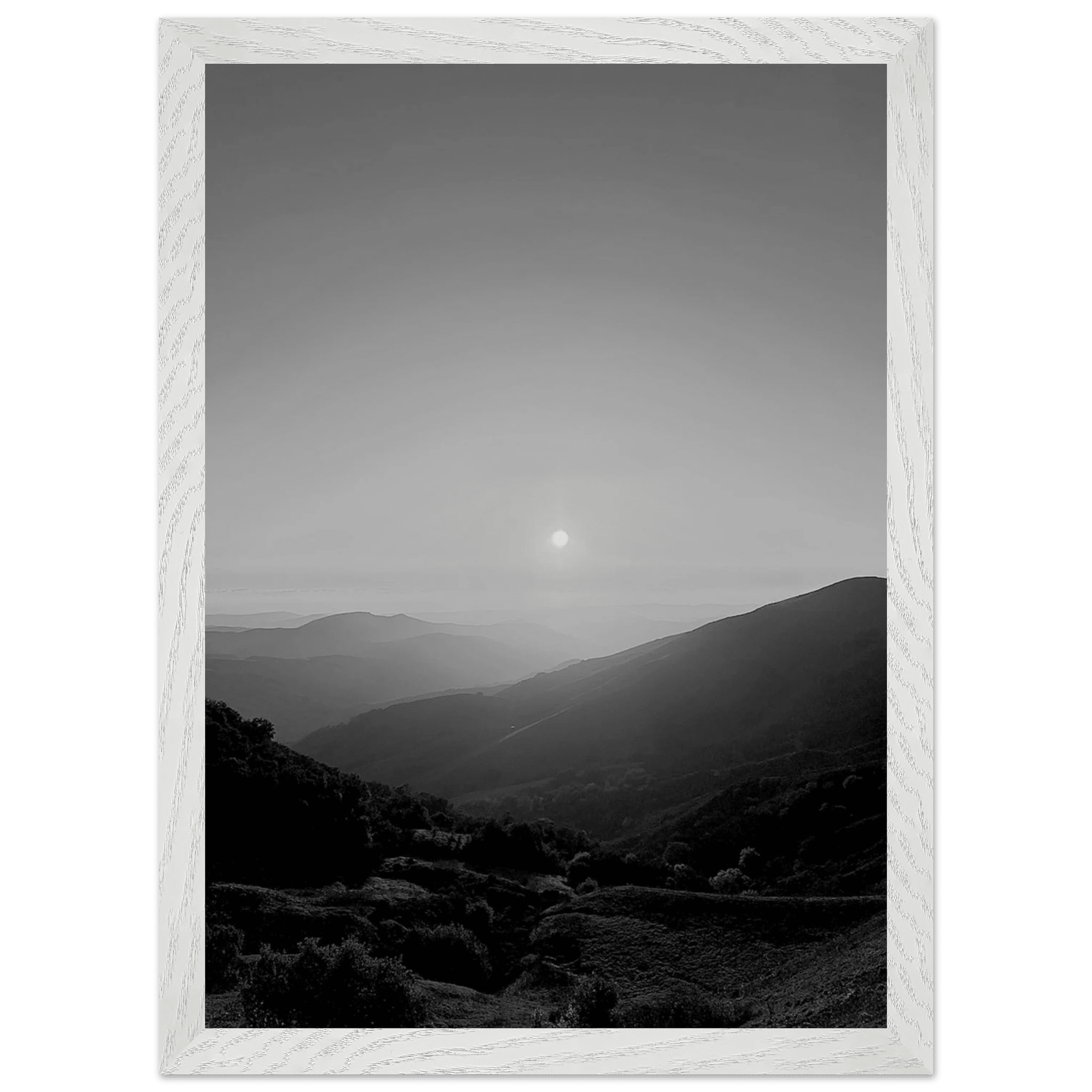 Black and white mounted framed poster of California Central Coast sunset from the Travel Collection, Studio Edition Spring 26.