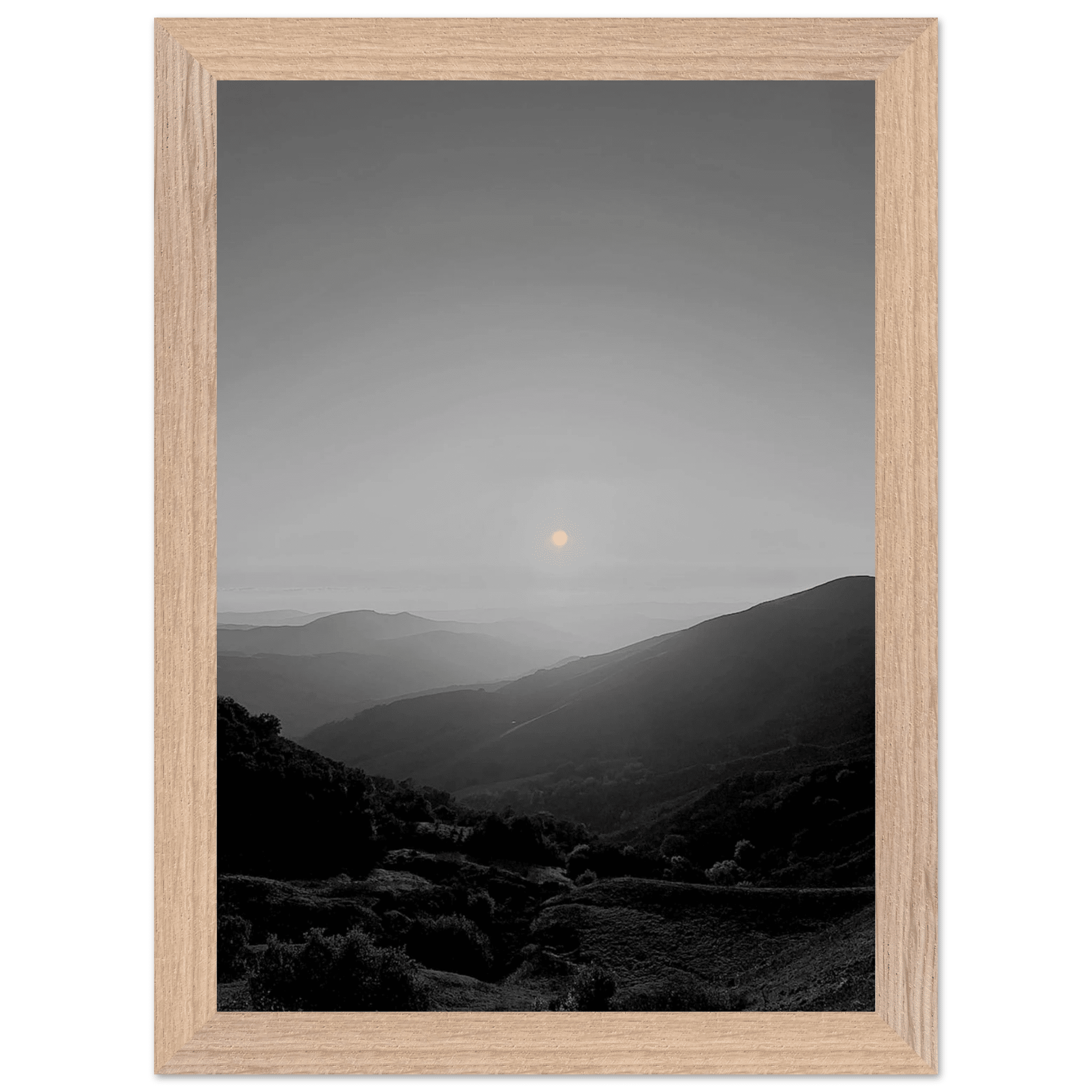 Black and white mounted framed poster of California Central Coast sunset from the Studio Edition travel collection.