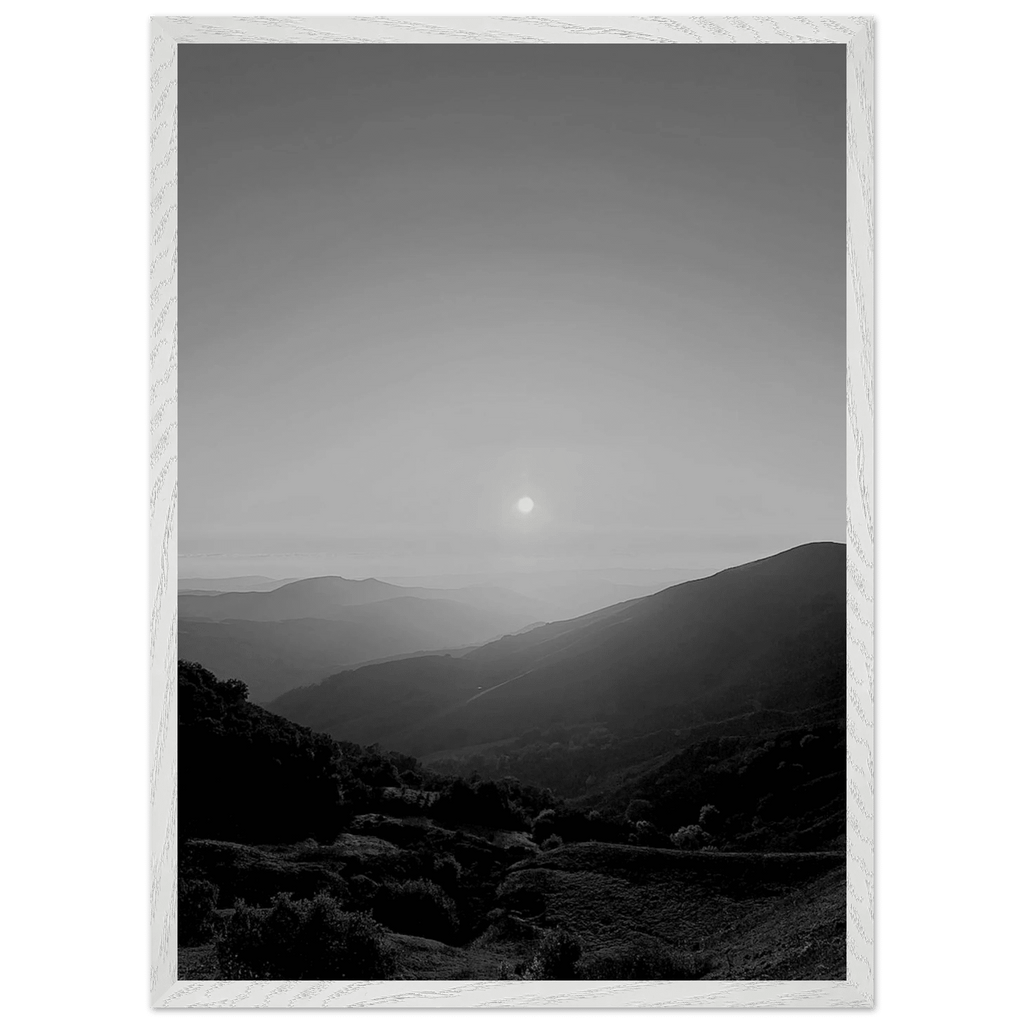 Black and white mounted framed poster of California Central Coast sunset, part of the Studio Edition travel collection, 15x20 cm print.