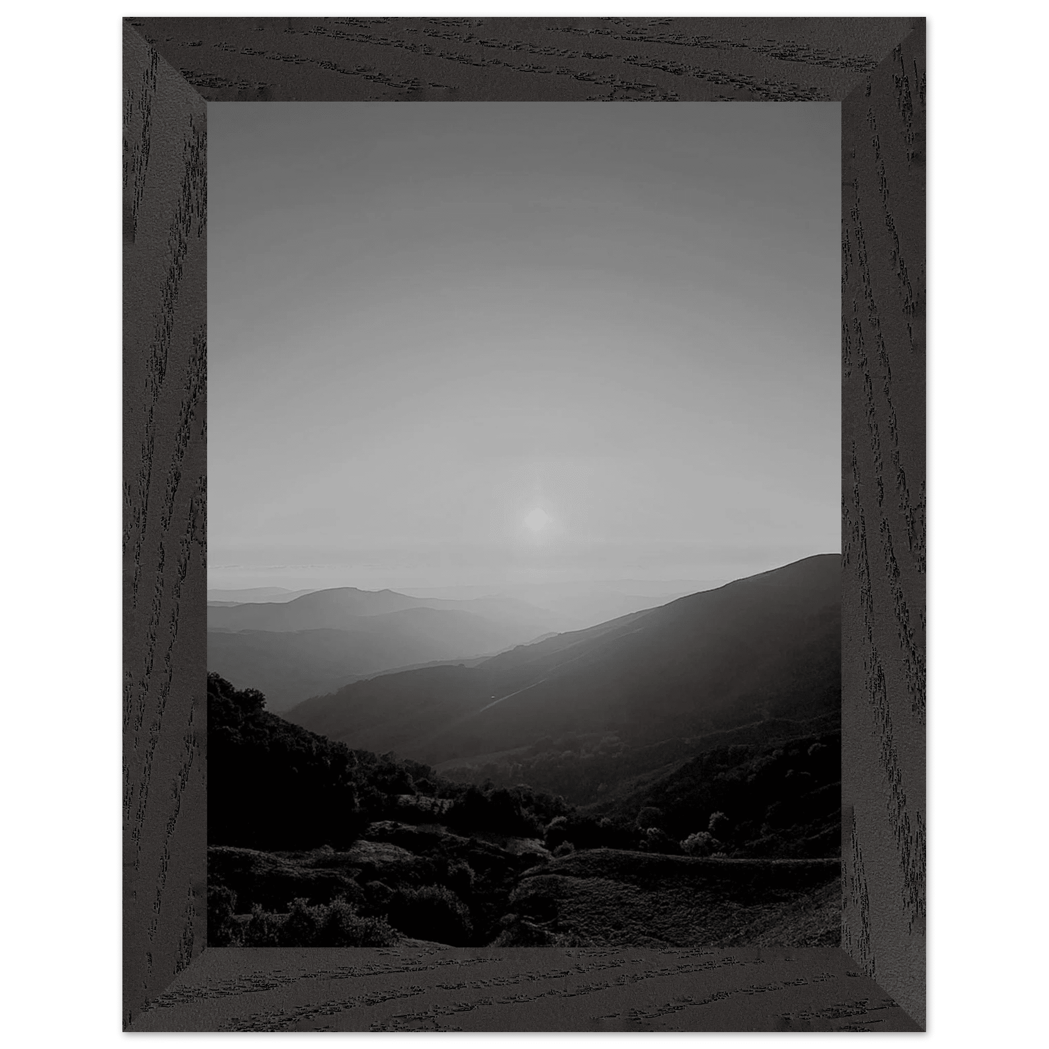 Black and white mounted framed poster of California Central Coast sunset, part of the Studio Edition travel collection.
