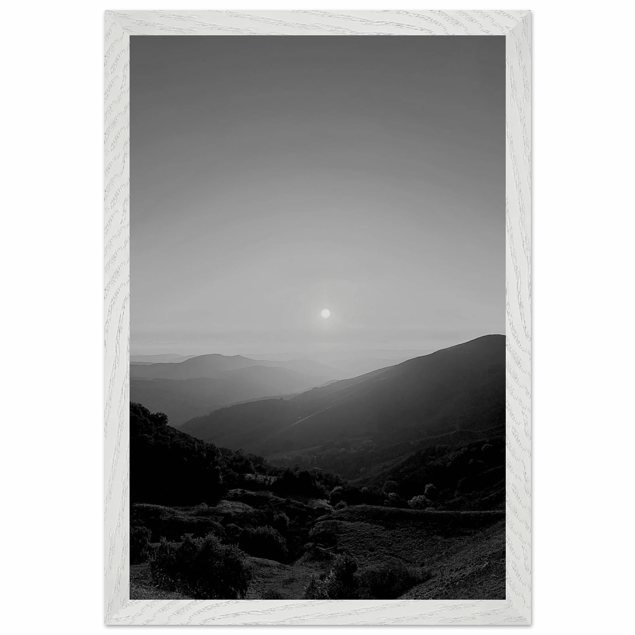 Black and white framed poster of California Central Coast sunset from My Store's travel collection, mounted and studio edition print.