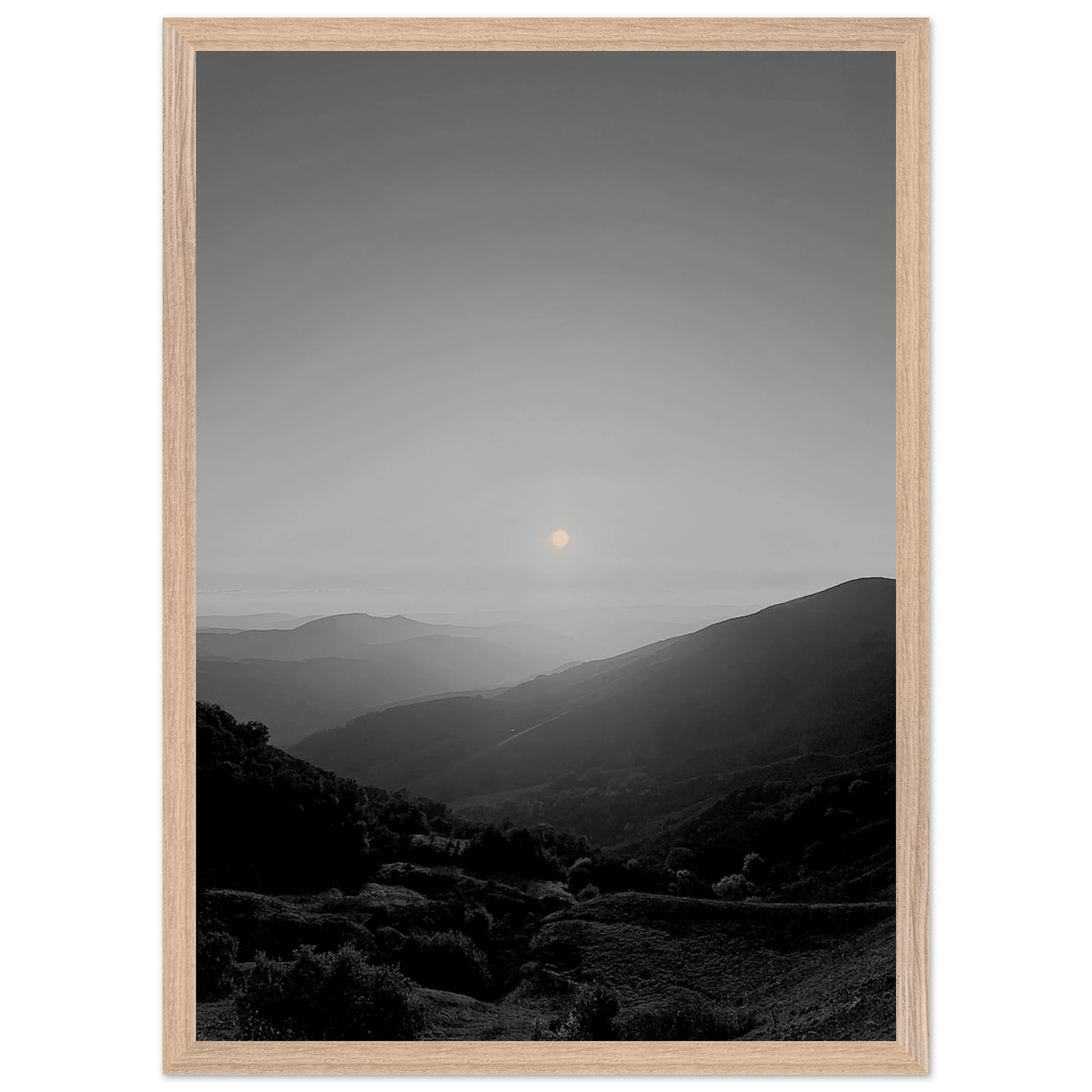 Black and white mounted framed poster of California Central Coast sunset from My Store's travel collection, 15x20 cm print.