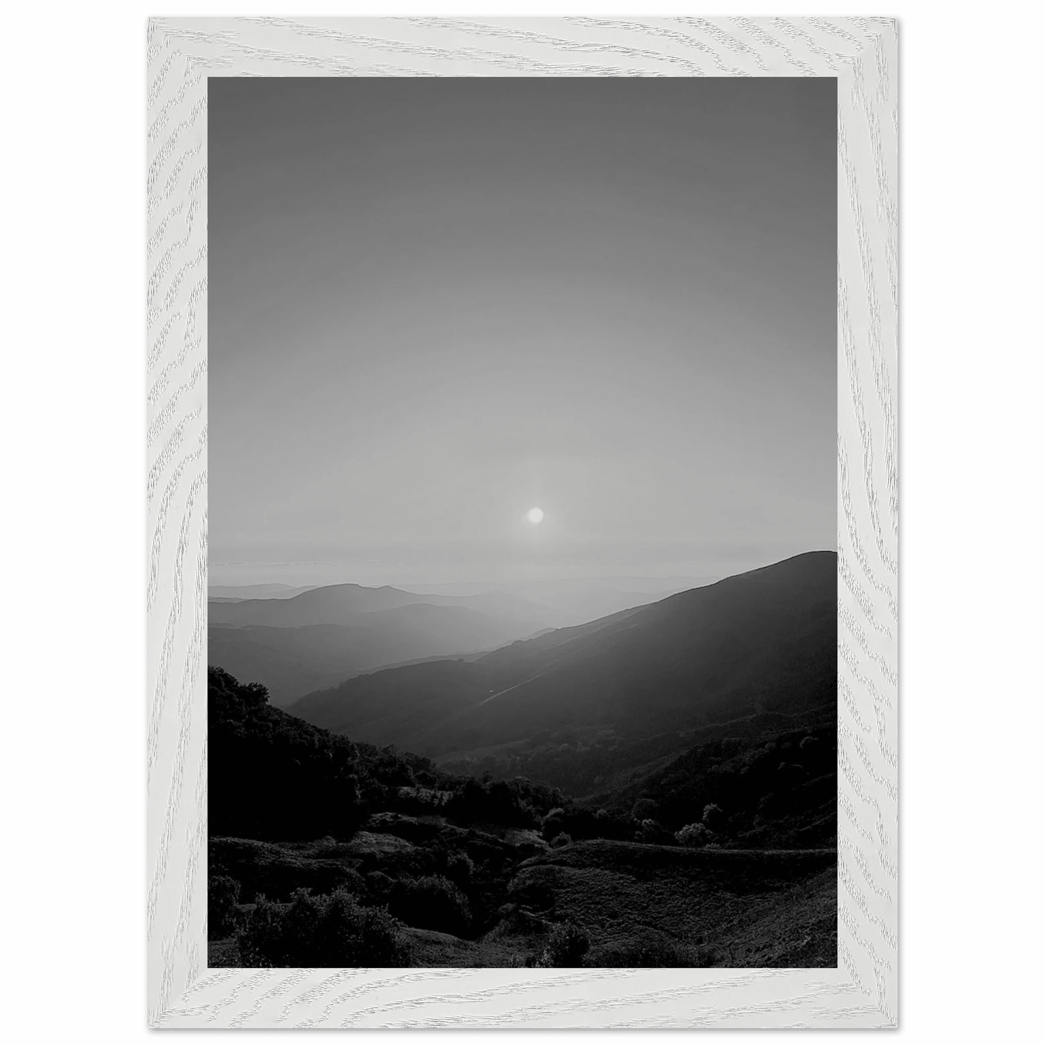 Black and white mounted framed poster of California Central Coast sunset from the Travel Collection, Studio Edition Spring 26.
