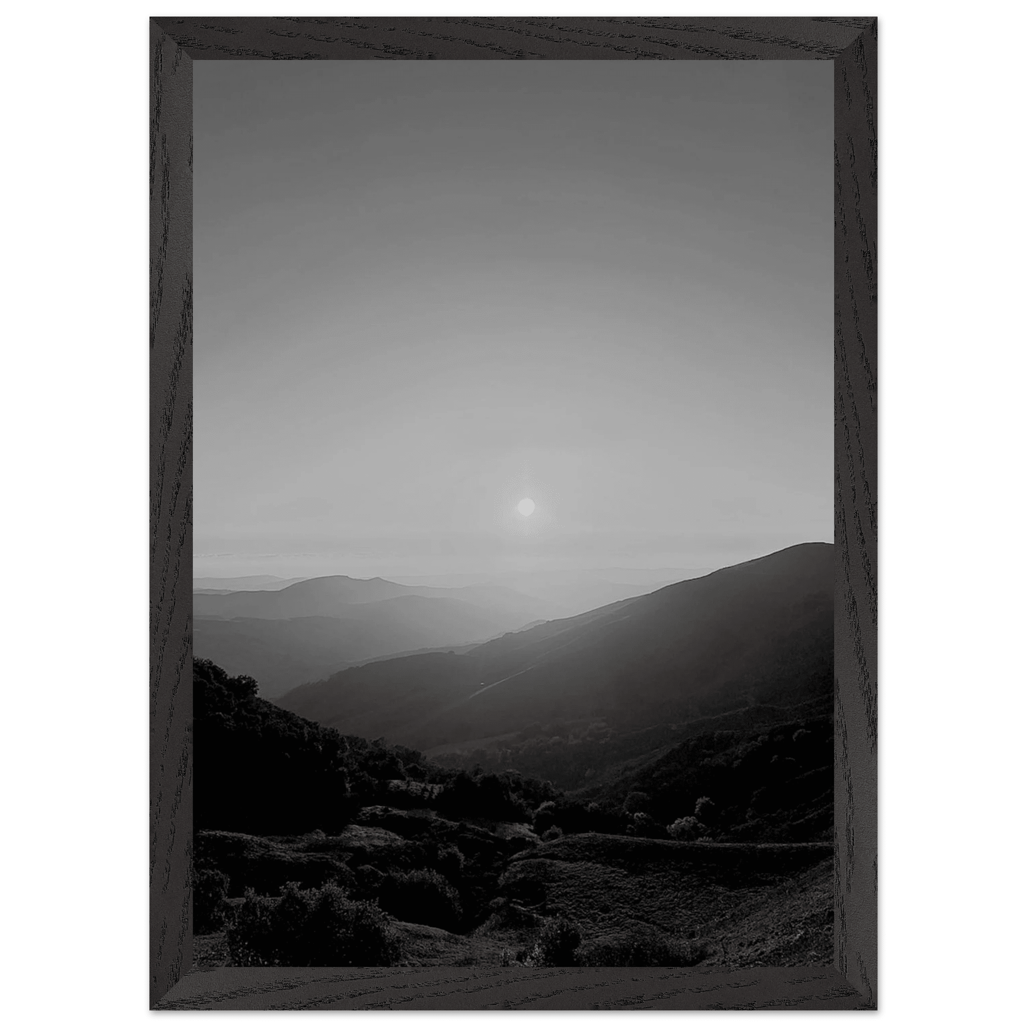 Black and white mounted framed poster of California Central Coast sunset from the Studio Edition travel collection.