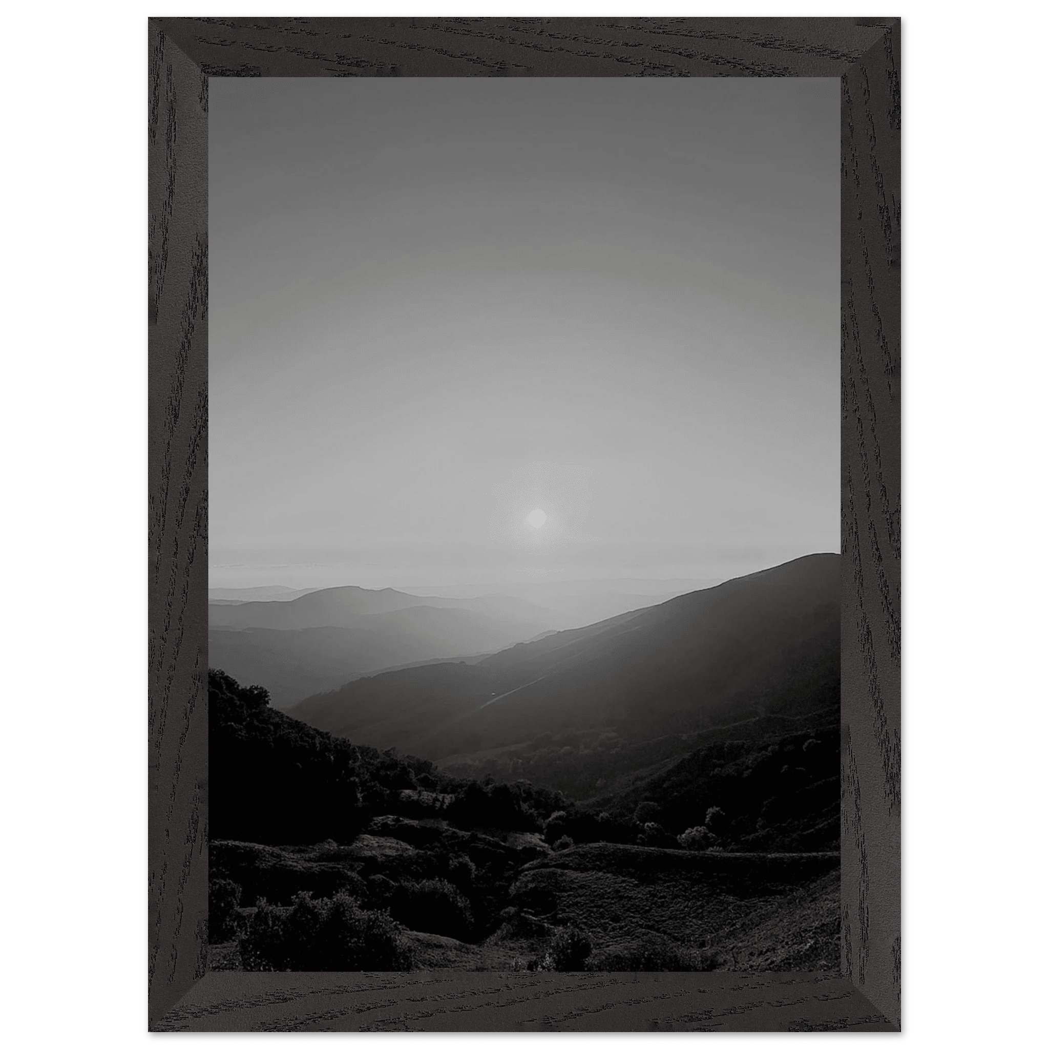 Black and white mounted framed poster of California Central Coast sunset from the Travel Collection, Studio Edition Spring 26.