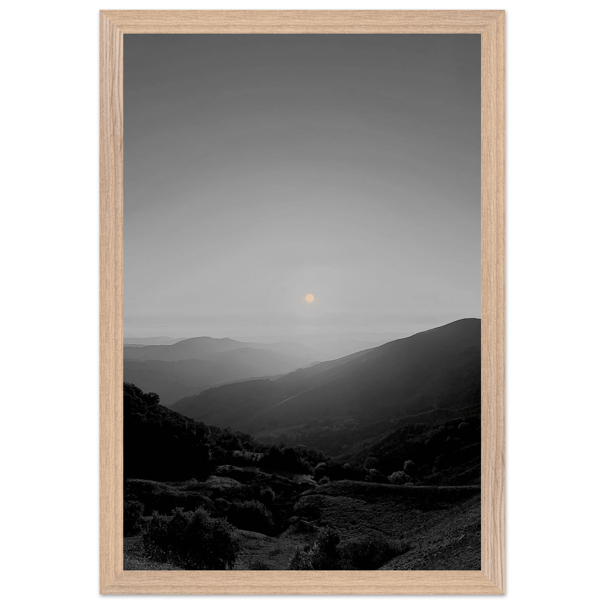 Black and white mounted framed poster of California Central Coast sunset from the Studio Edition travel collection.