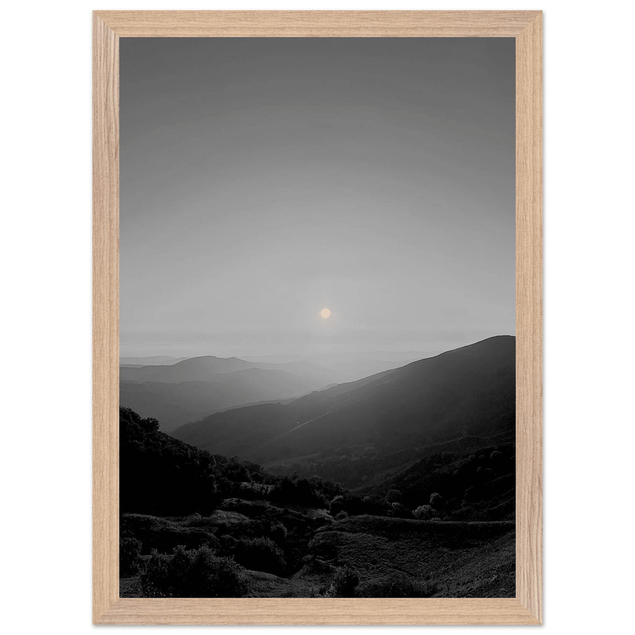 Black and white mounted framed poster of California Central Coast sunset from the Studio Edition travel collection.