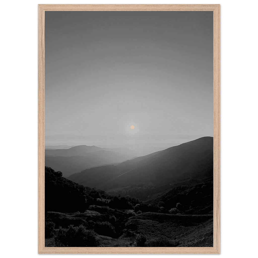 Black and white framed poster of California Central Coast sunset, mounted on white frame, wall art print from My Store's travel collection.