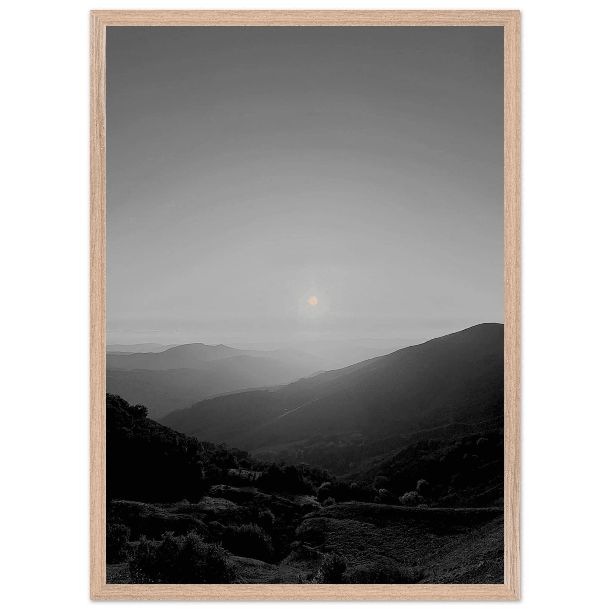 Black and white mounted framed poster of California Central Coast sunset, part of the Studio Edition travel collection.