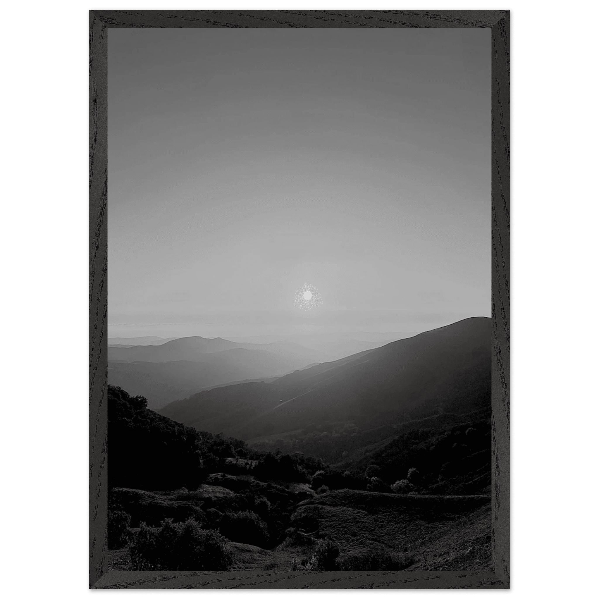Black and white mounted framed poster of California Central Coast sunset, part of the Studio Edition travel collection.