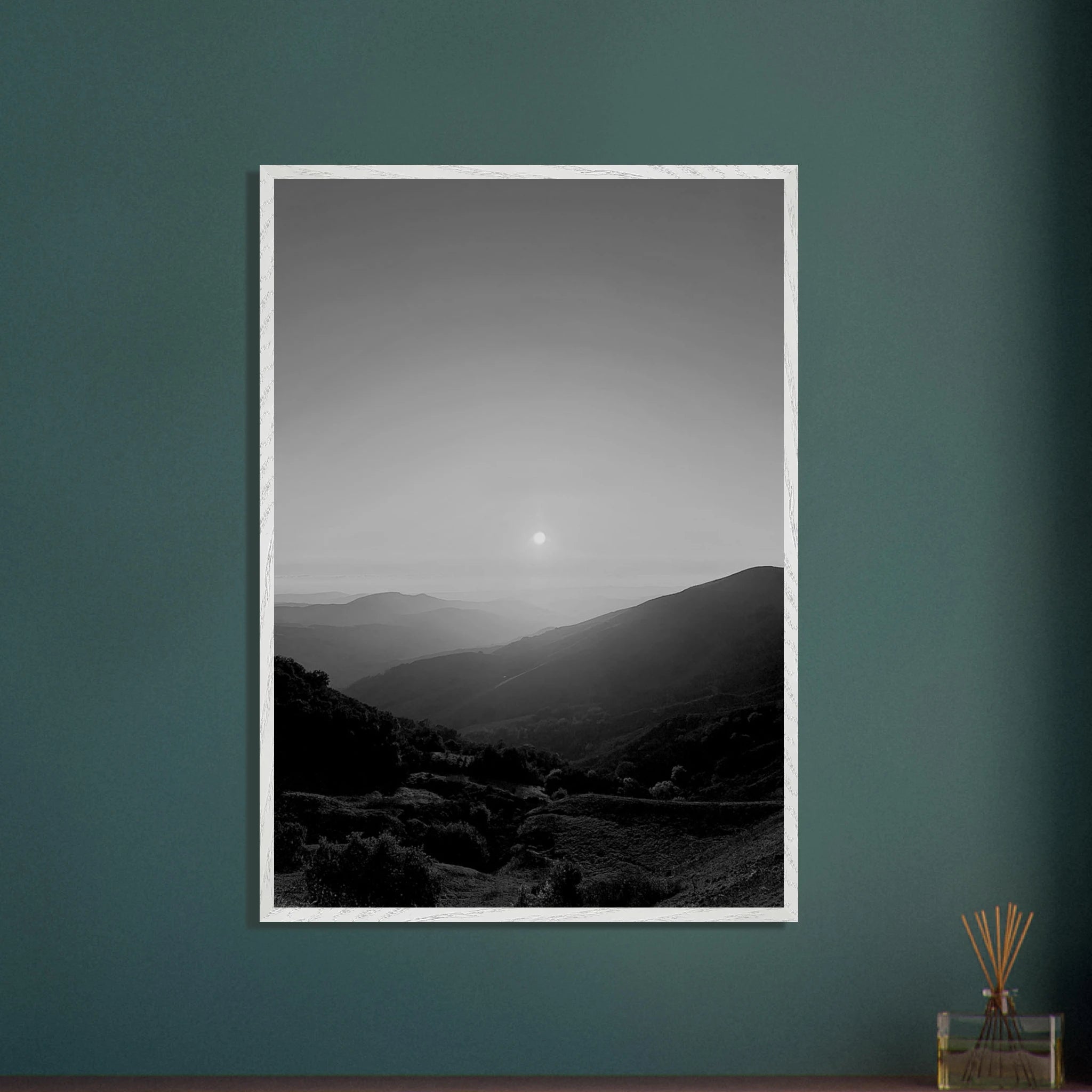 Black and white mounted framed poster of California Central Coast sunset, part of the Travel Collection Studio Edition.