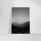 Black and white framed poster of California Central Coast sunset from the Travel Collection, mounted on a white frame.