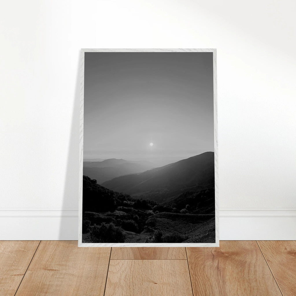 Black and white mounted framed poster of California Central Coast sunset from the Studio Edition travel collection, 15x20 cm print.