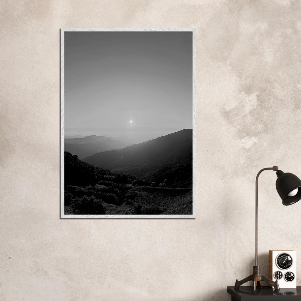 Black and white mounted framed poster of California Central Coast sunset, part of the Studio Edition travel collection.