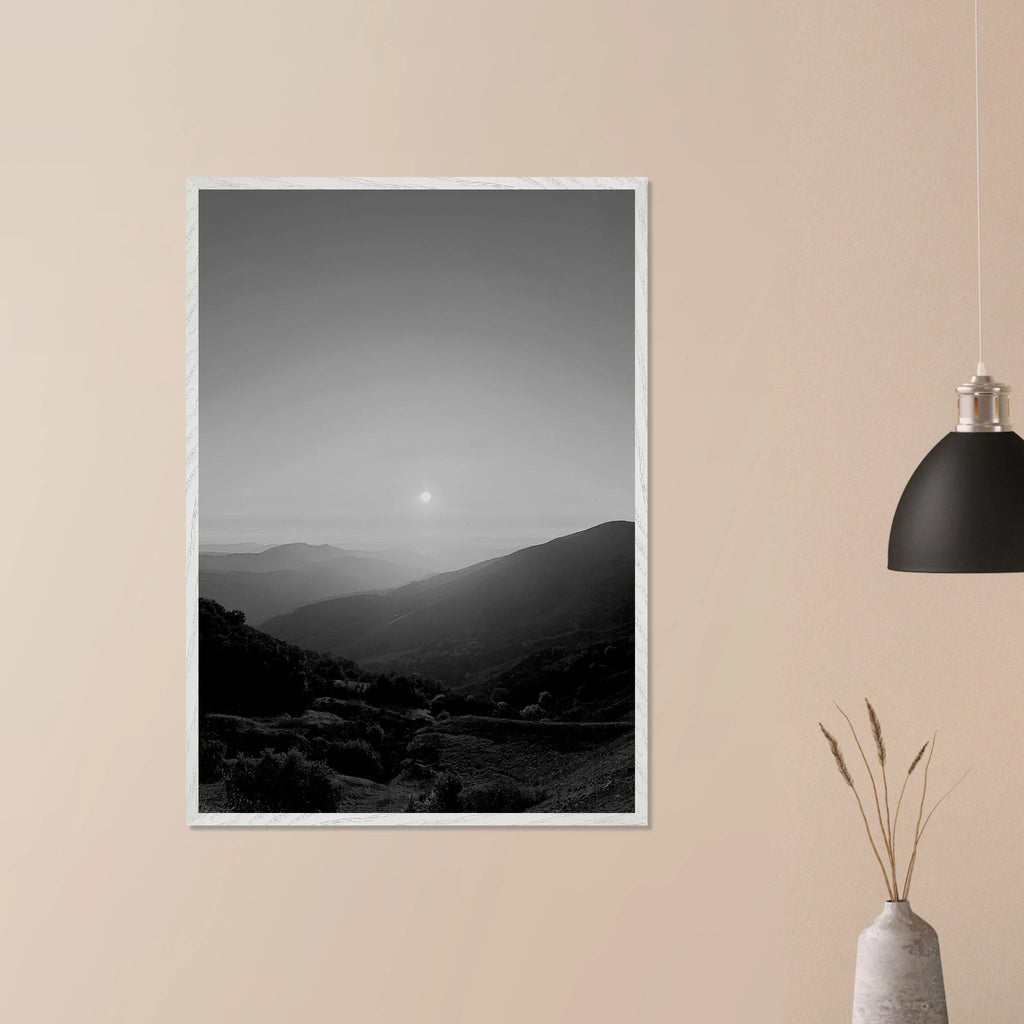 Black and white framed poster of California Central Coast sunset, mounted print from the Studio Edition Black & White Travel Collection.
