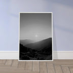 Black and white mounted framed poster of California Central Coast sunset, 15x20 cm print from the Black & White Travel Collection.