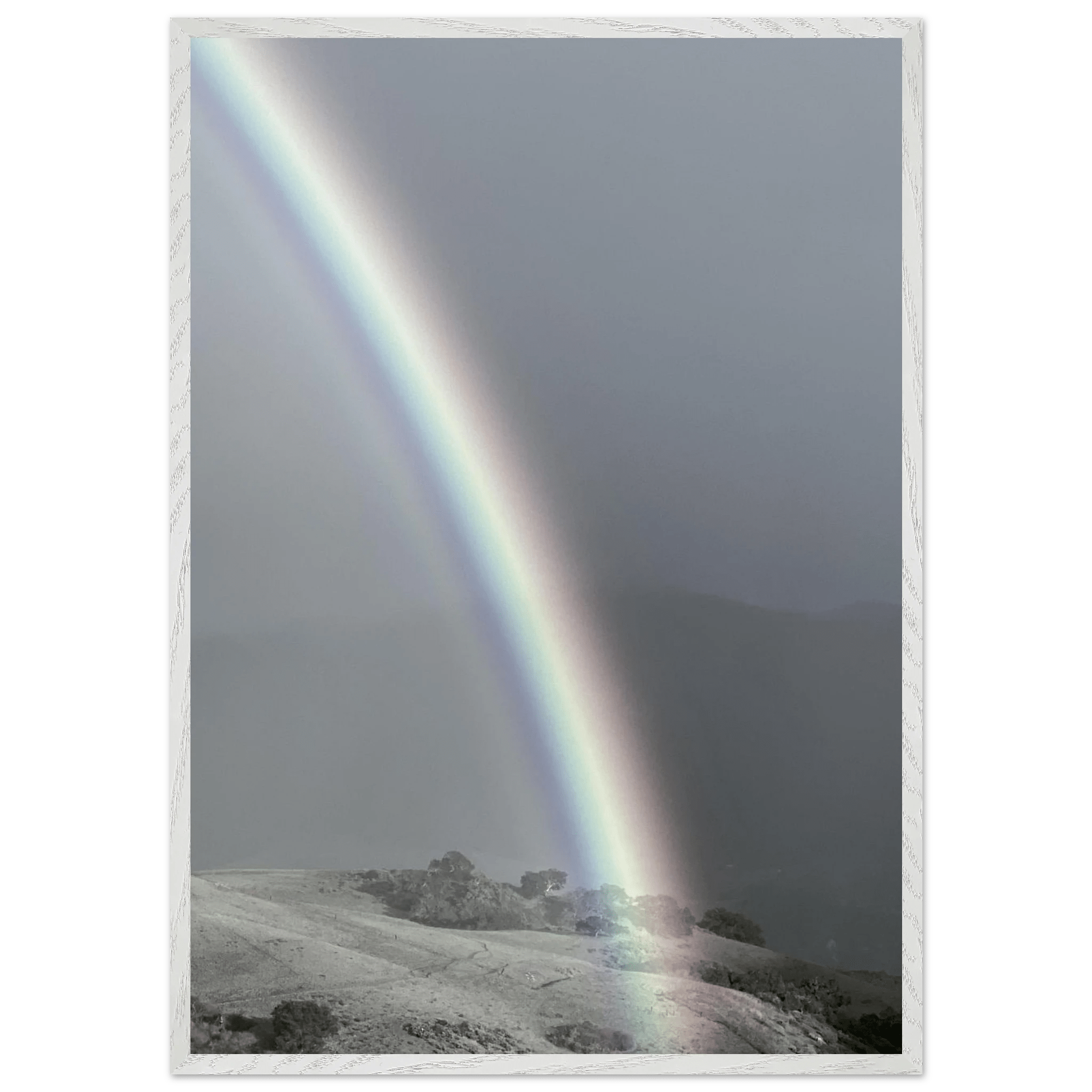 Black and white mounted framed poster of the Post Summer Storm Rainbow in California Central Coast, part of My Store's travel collection.