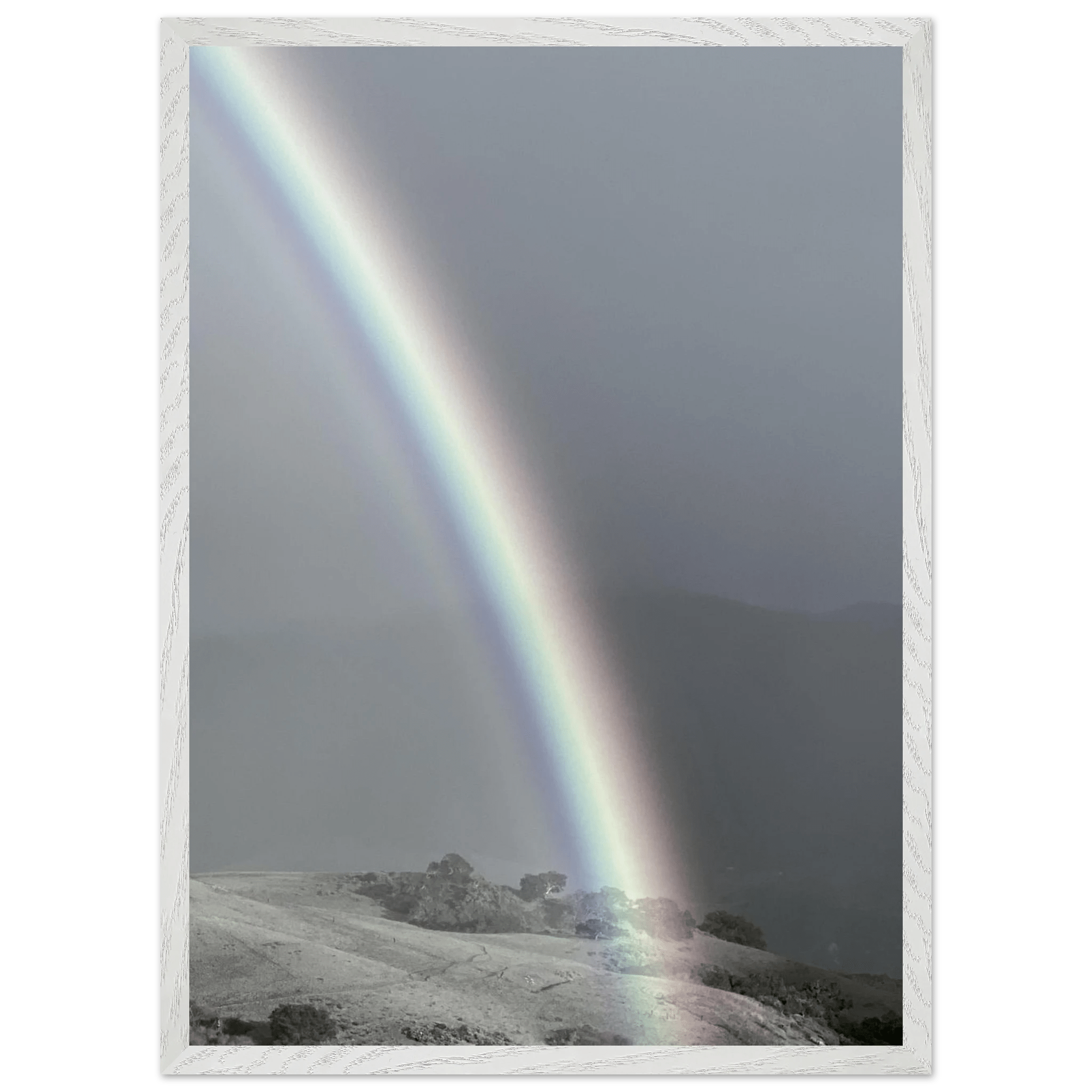 Black and white mounted framed poster of a rainbow after summer storm in California Central Coast, part of My Store's travel collection.