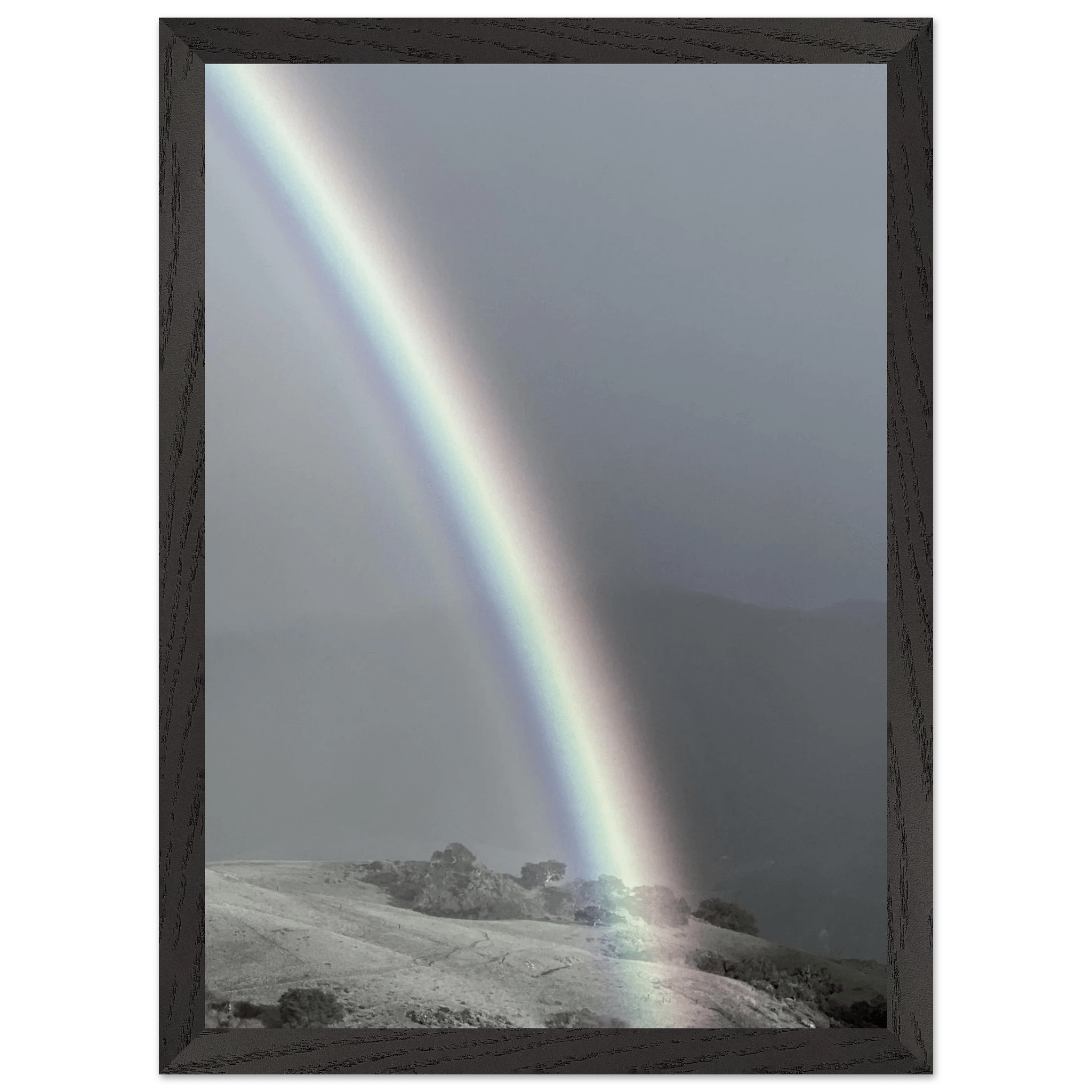 Black and white mounted framed poster of a post-summer storm rainbow in California Central Coast, part of My Store’s travel collection.