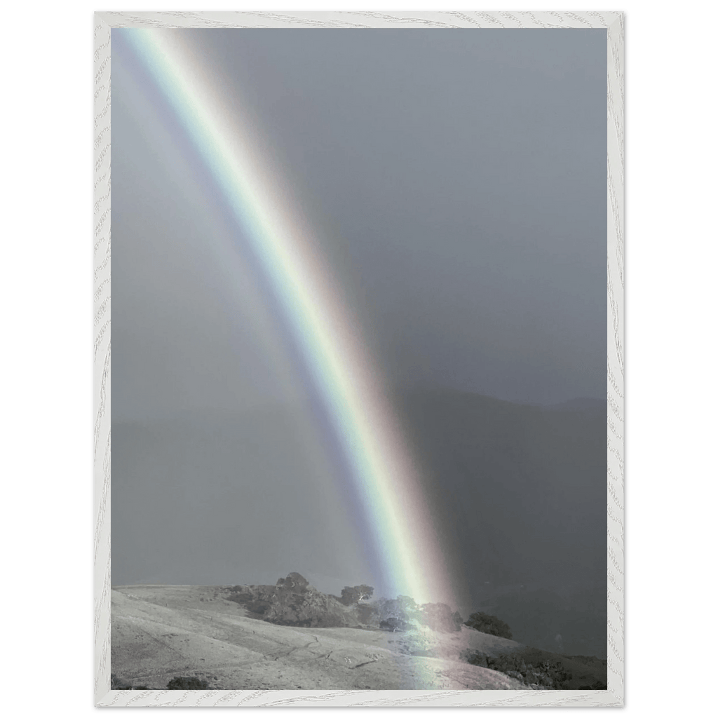 Black and white mounted framed poster of a rainbow after a summer storm, part of the California Central Coast travel collection.