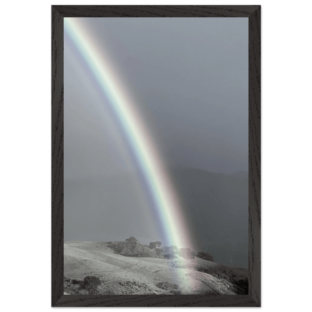 Black and white mounted framed poster of Post Summer Storm Rainbow in California Central Coast, part of the Black & White Travel Collection.