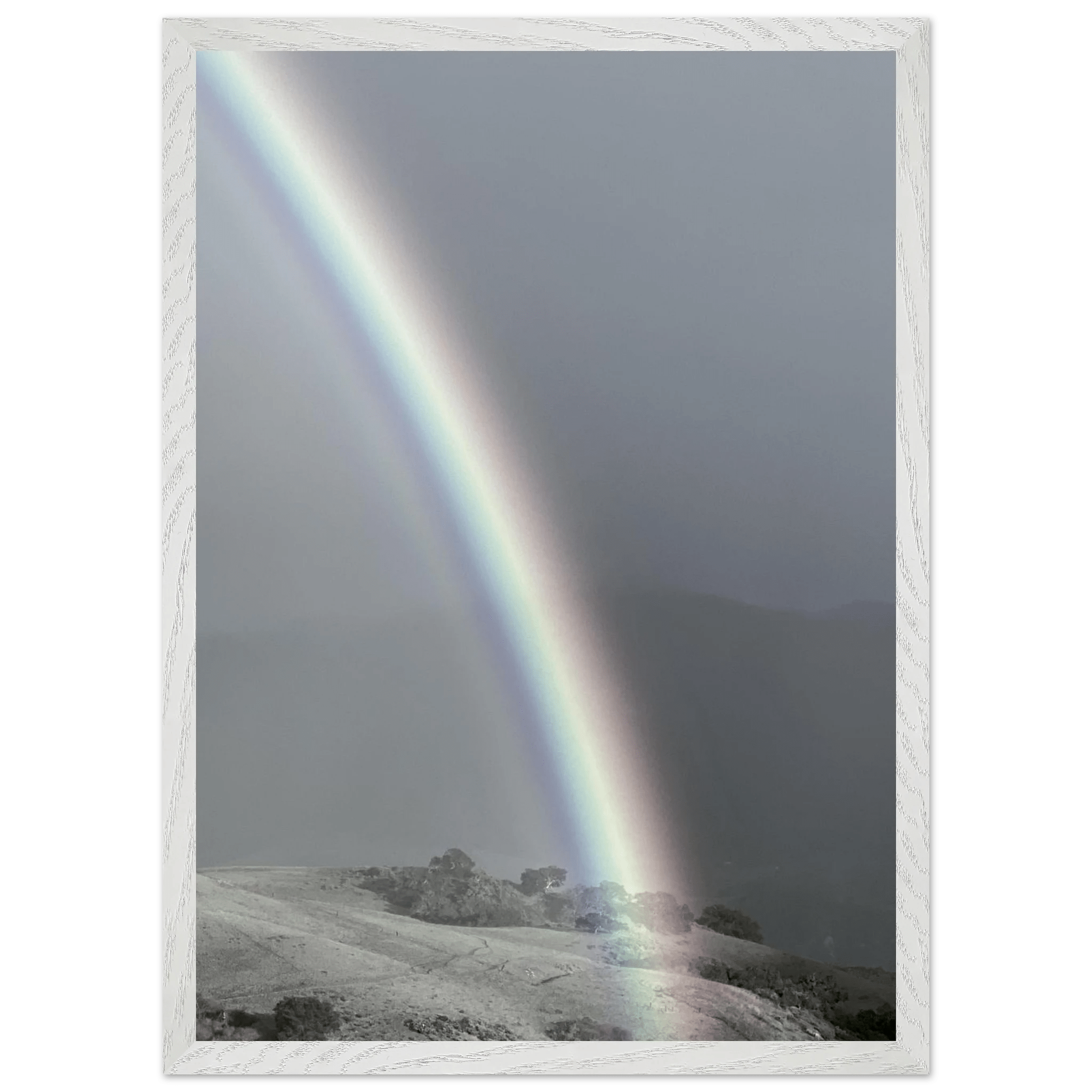 Black and white mounted framed poster of a rainbow after summer storm in California Central Coast, from My Store's Black & White Travel Collection.