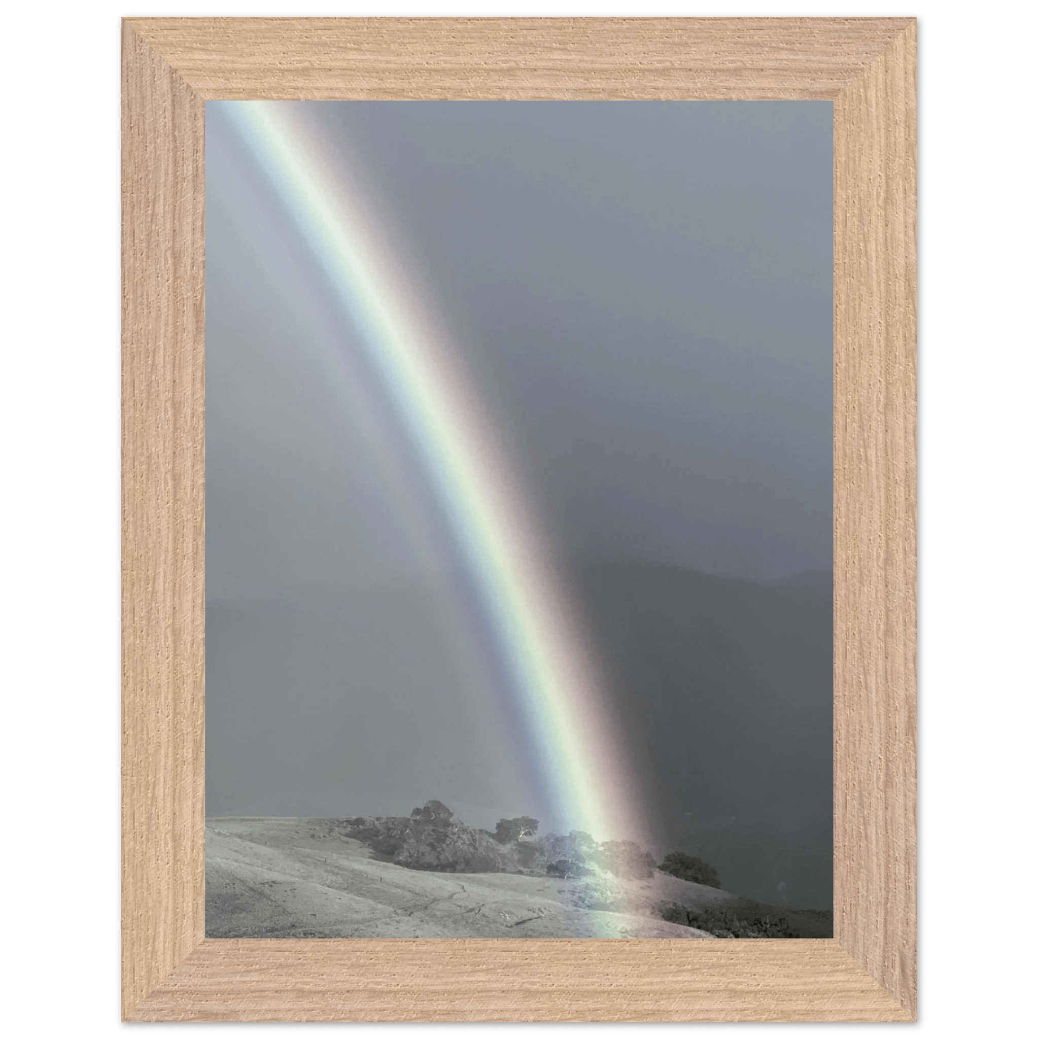 Black and white mounted framed poster of a rainbow after summer storm in California Central Coast, part of My Store's travel collection.