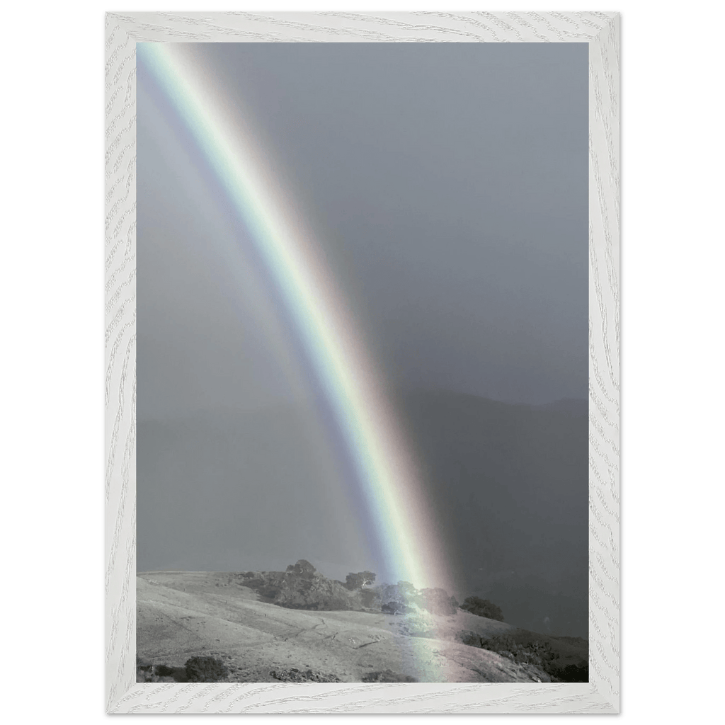 Black and white mounted framed poster of a rainbow after summer storm in California Central Coast from the My Store travel collection.