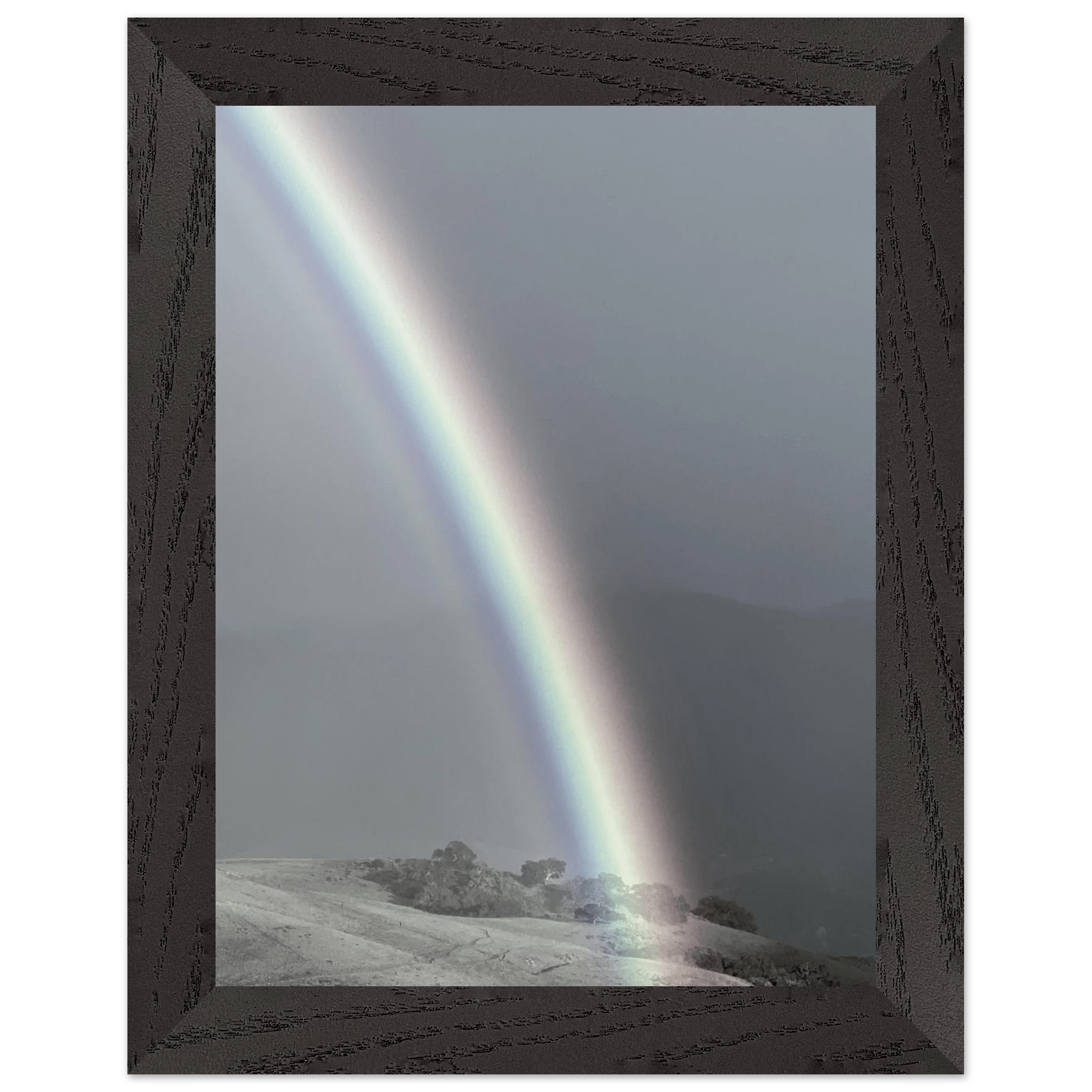 Black and white mounted framed poster of a rainbow after summer storm in California Central Coast, part of My Store's travel collection.