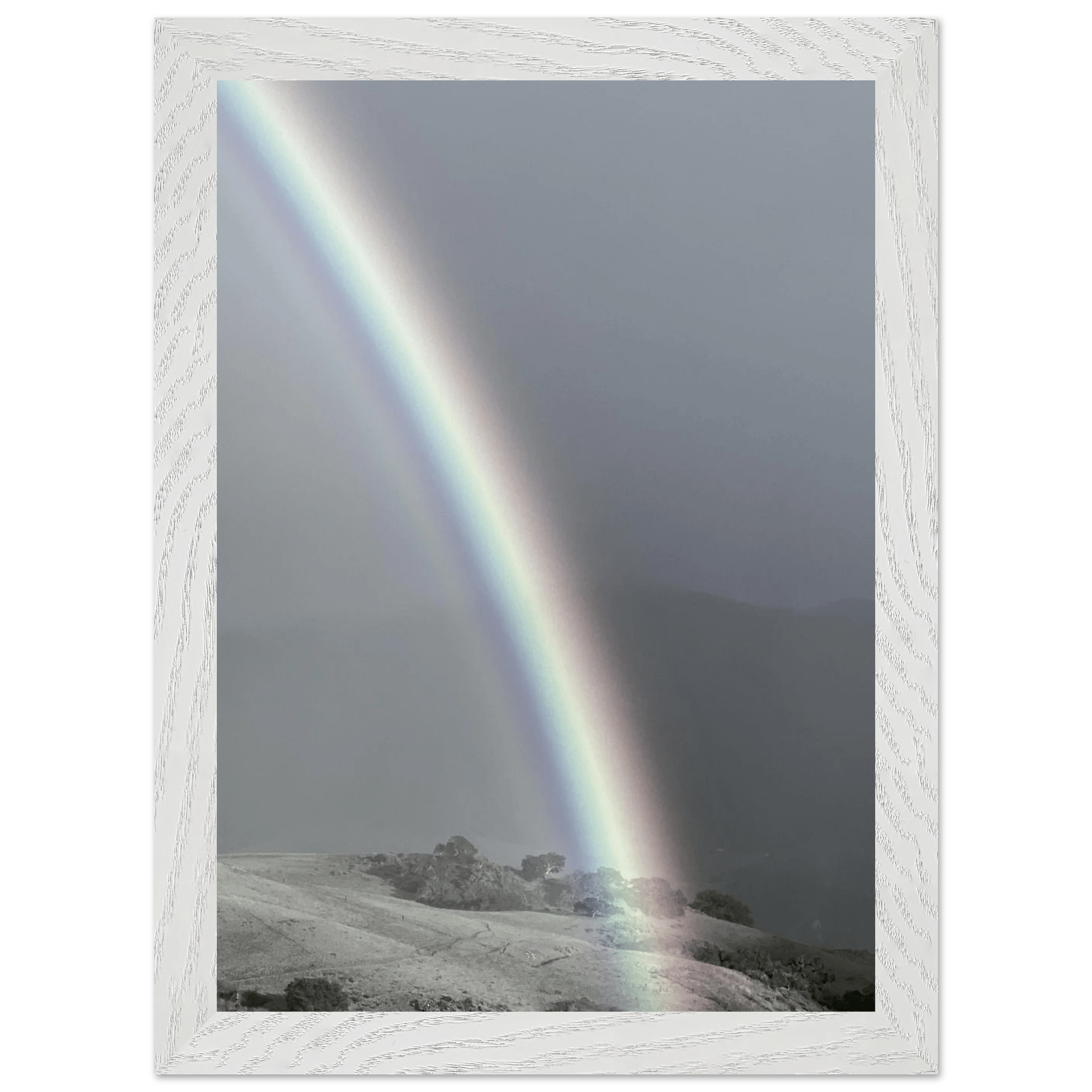 Black and white mounted framed poster of a rainbow after summer storm in California Central Coast, part of My Store's travel collection.