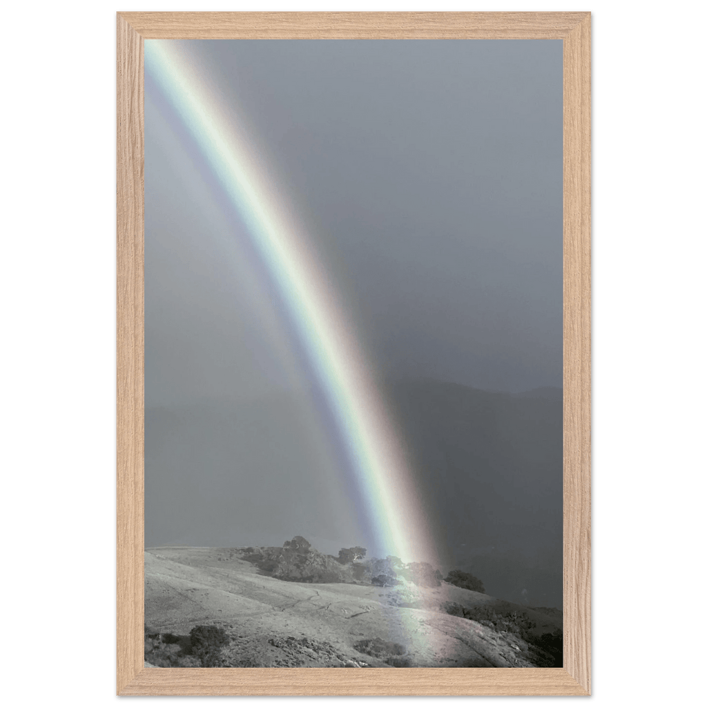 Black and white mounted framed poster of a rainbow after summer storm in California Central Coast from the My Store travel collection.