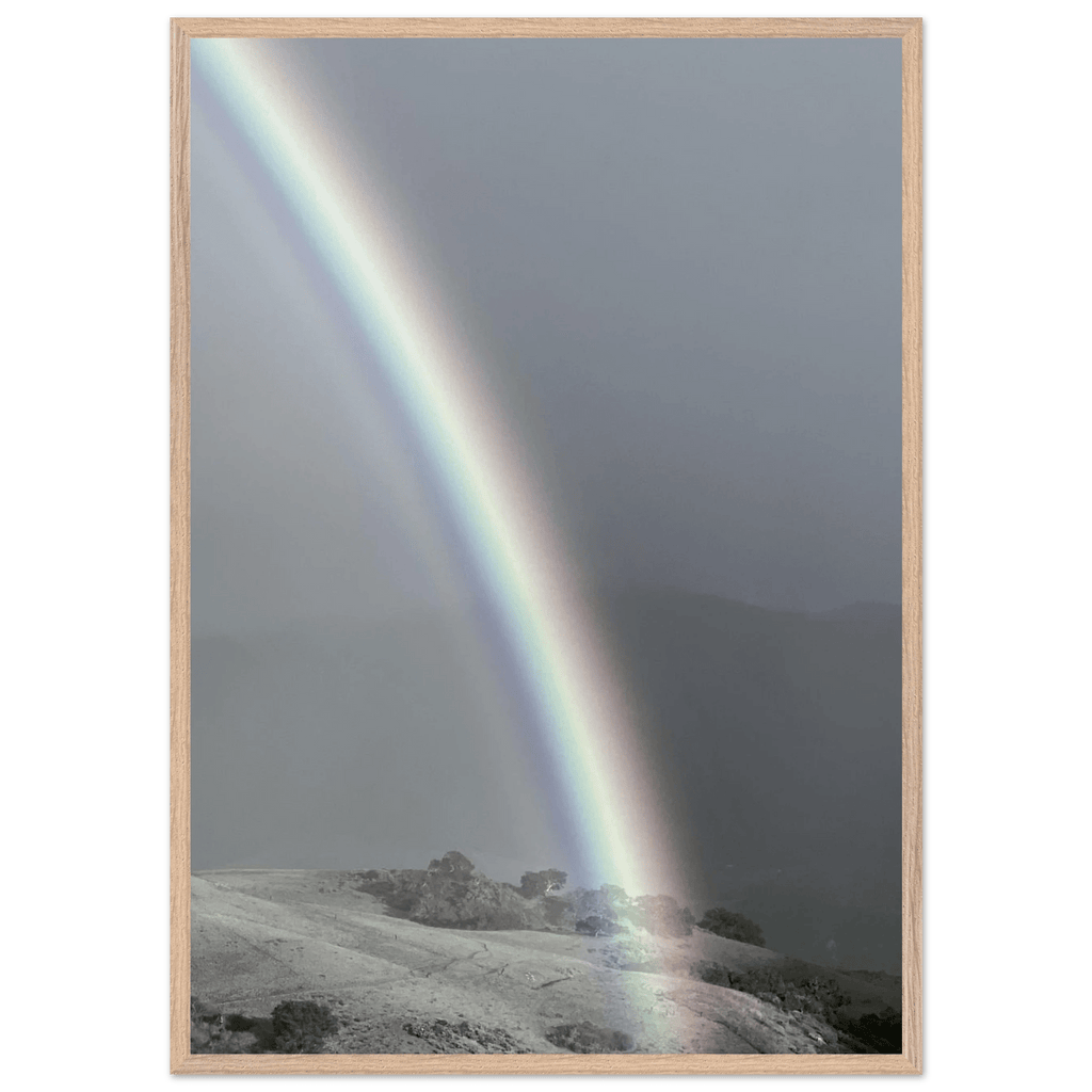 Black and white mounted framed poster of a rainbow after summer storm in California Central Coast, part of My Store's travel collection.