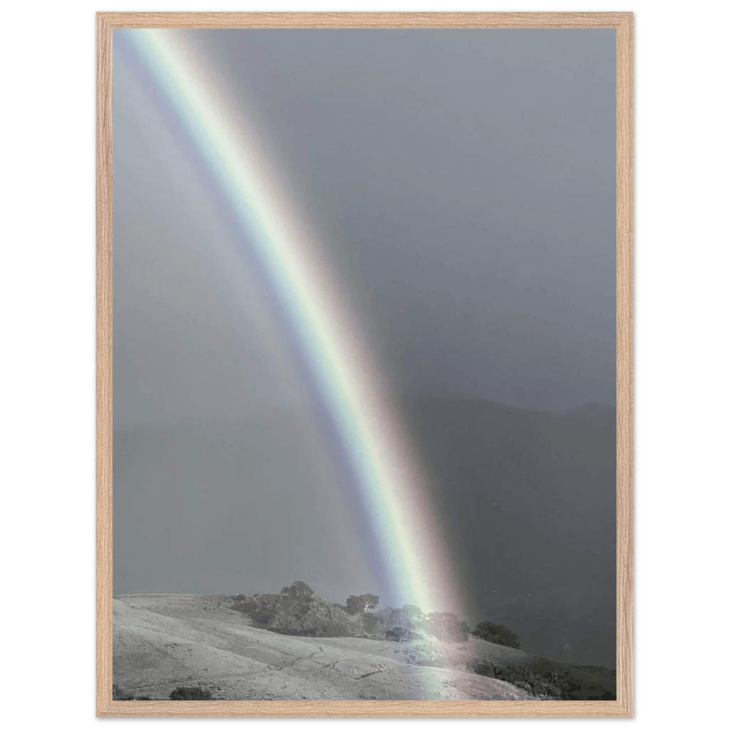Black and white mounted framed poster of a rainbow after summer storm, part of the California Central Coast travel collection.