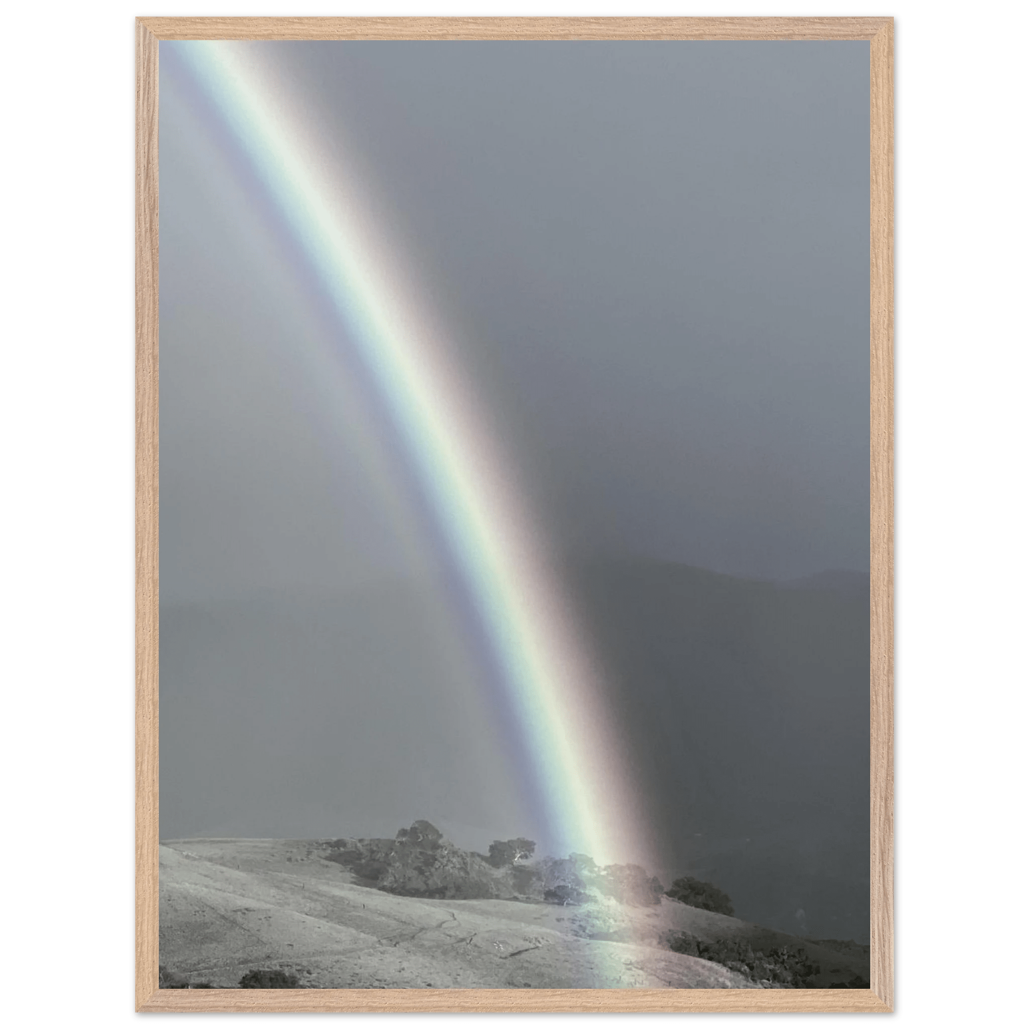 Black and white mounted framed poster of a rainbow after summer storm, part of the California Central Coast travel collection.