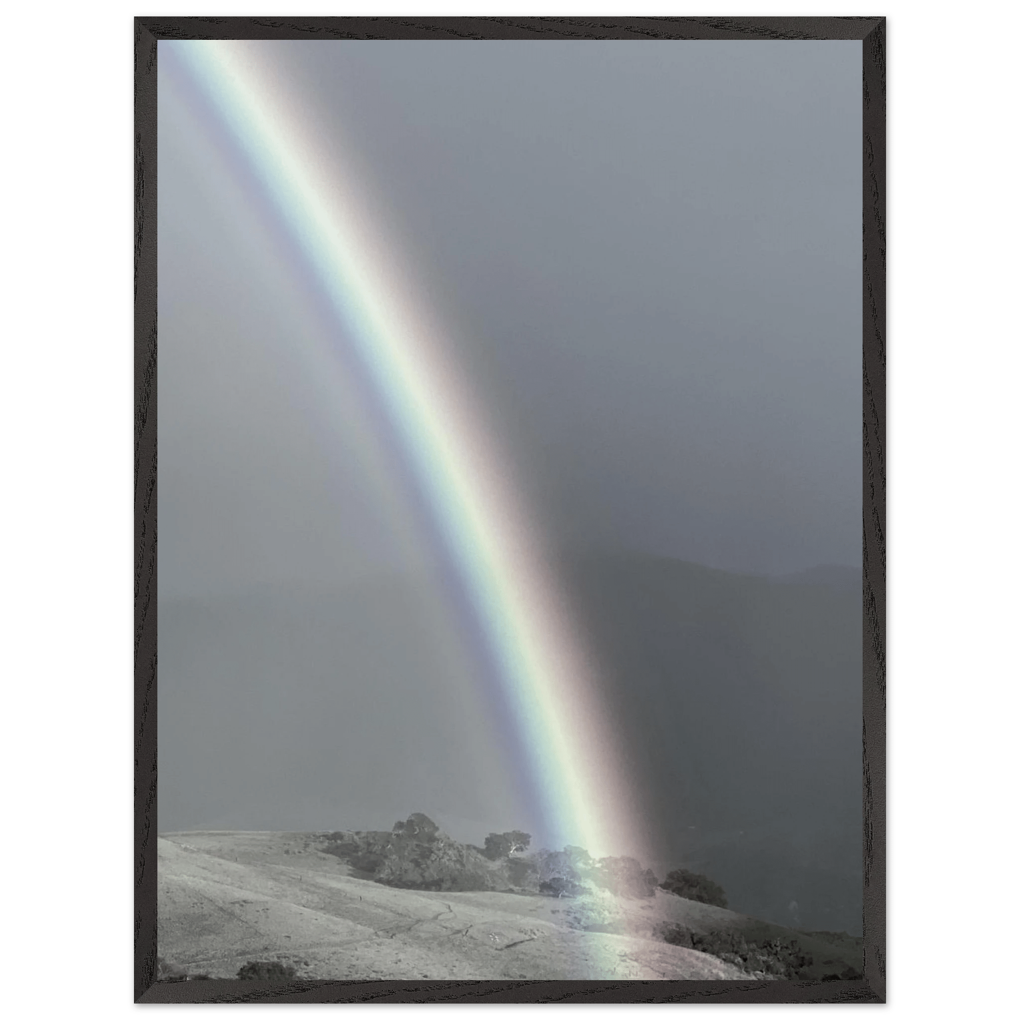 Black and white mounted framed poster of a rainbow after summer storm in California Central Coast, part of My Store's travel collection.