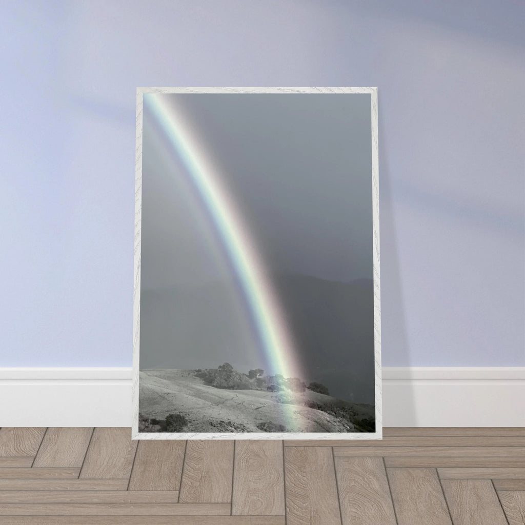 Black and white mounted framed poster of Post Summer Storm Rainbow in California Central Coast, part of My Store’s travel collection.