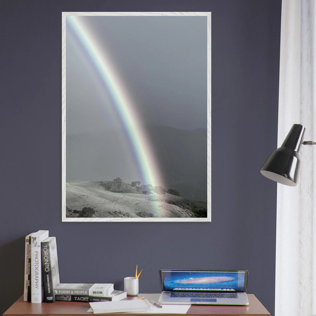 Black and white mounted framed poster of a rainbow after summer storm in California Central Coast, part of My Store's travel collection.