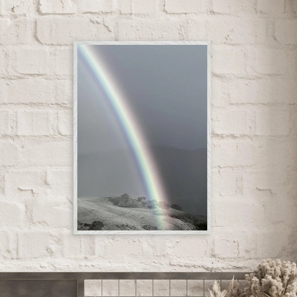 Black and white mounted framed poster of post-summer storm rainbow in California Central Coast, part of My Store's travel collection.
