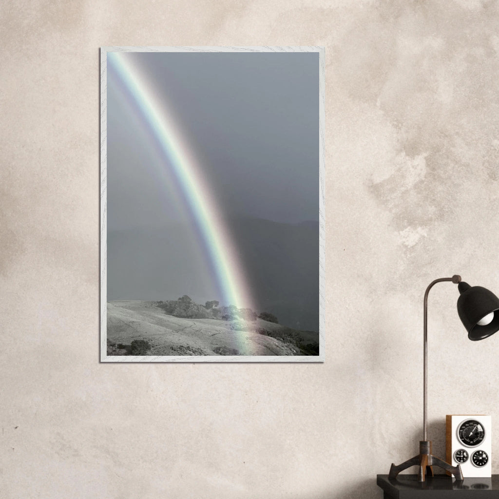 Black and white mounted framed poster of a rainbow after summer storm in California Central Coast, part of My Store's travel collection.